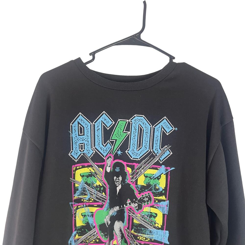 ACDC Women's Size Medium Black Neon Band Tee Graphic Crewneck Sweater - Picture 2 of 8